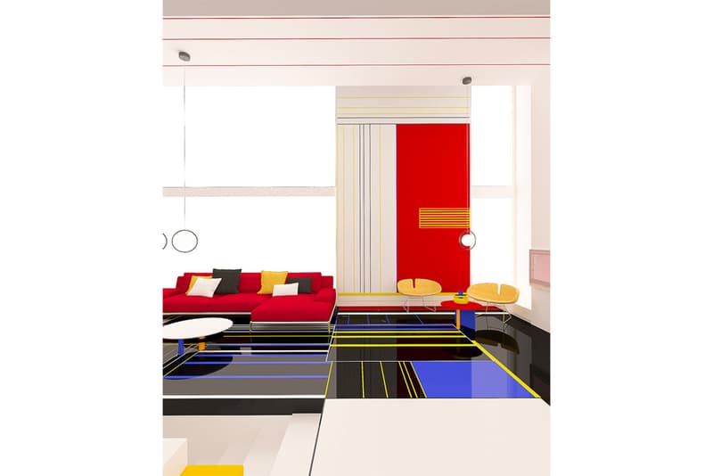 Brani & Desi Unveil Their Design of a Mondrian-Inspired Interior black white blue red yellow images info architecture