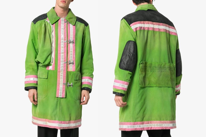 Calvin Klein 205W39nyc Unveils Its Non-Conventional Take on New Fireman Raincoat pink white green images price release drop info apparel browns menswear