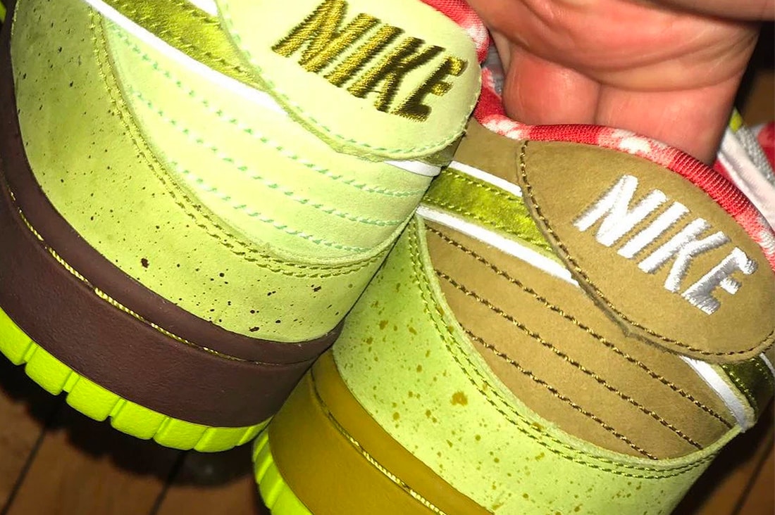 Concepts Teases Alternate Colorways of Nike SB "Green Lobster" neon skateboarding brown info drop release images deon point instagram footwwear