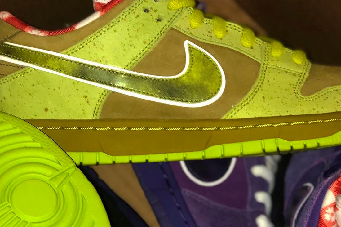 Concepts Teases Alternate Colorways of Nike SB "Green Lobster" neon skateboarding brown info drop release images deon point instagram footwwear