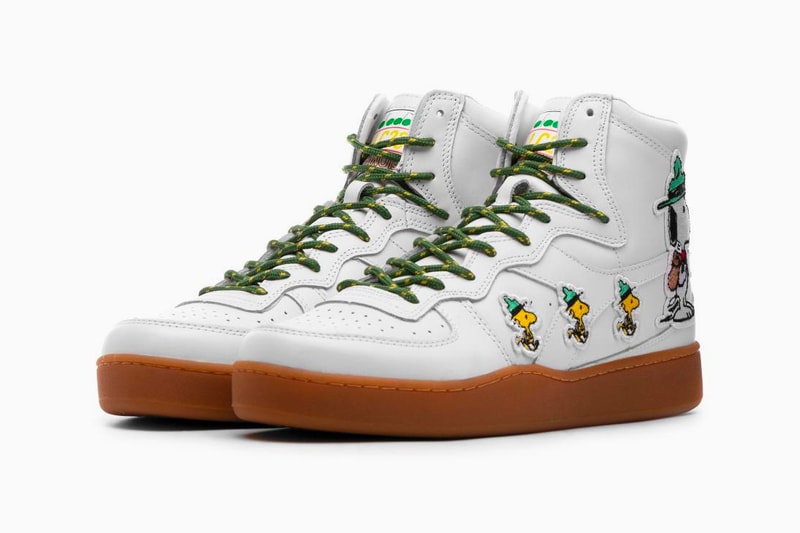 Diadora Unveils Collaborative B. Elite and Mi Basket with Peanuts drop release date images price white footwear snoopy charlie brown woodstock linus van pelt