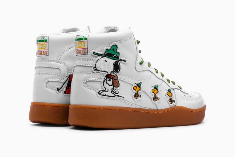 Diadora Unveils Collaborative B. Elite and Mi Basket with Peanuts drop release date images price white footwear snoopy charlie brown woodstock linus van pelt