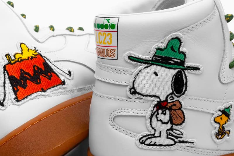 Diadora Unveils Collaborative B. Elite and Mi Basket with Peanuts drop release date images price white footwear snoopy charlie brown woodstock linus van pelt