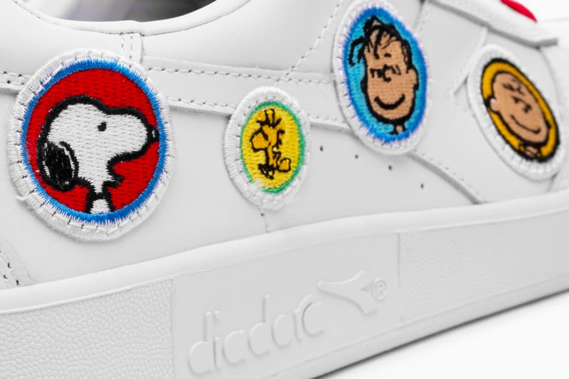 Diadora Unveils Collaborative B. Elite and Mi Basket with Peanuts drop release date images price white footwear snoopy charlie brown woodstock linus van pelt