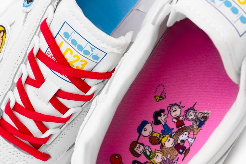 Diadora Unveils Collaborative B. Elite and Mi Basket with Peanuts drop release date images price white footwear snoopy charlie brown woodstock linus van pelt