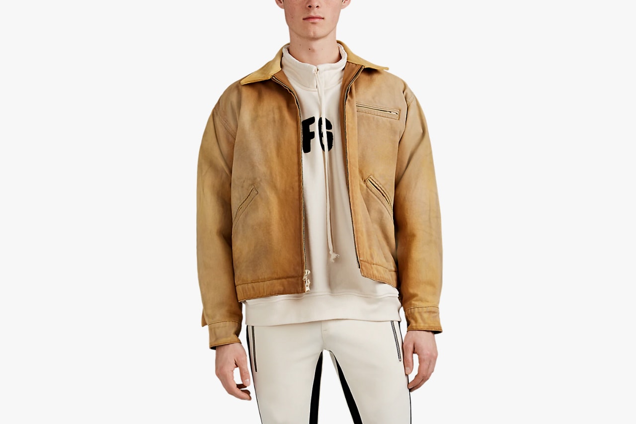 fear of god cotton canvas suede work jacket barneys release 