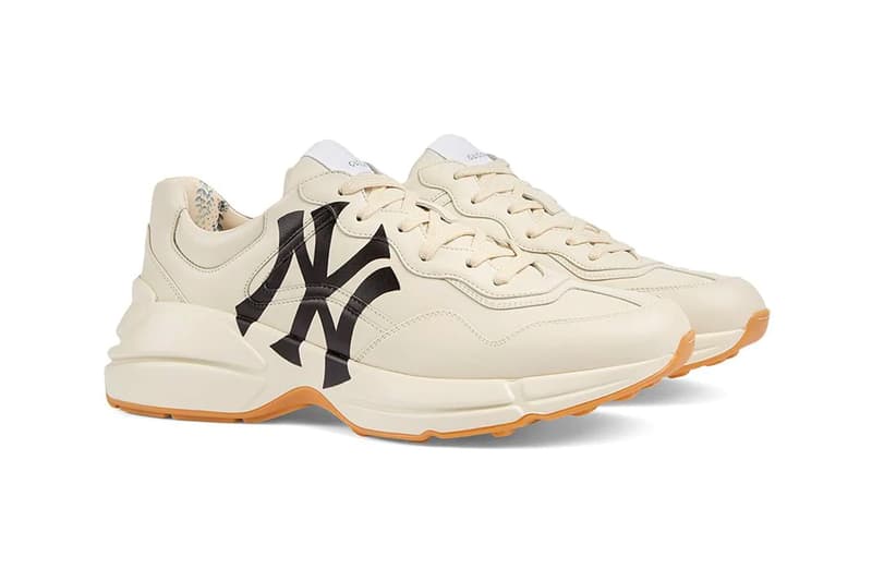 Gucci Rhyton Sneaker Receives NY Yankees Print white dad sneakers release drop date price images info footwear new york major league baseball farfetch