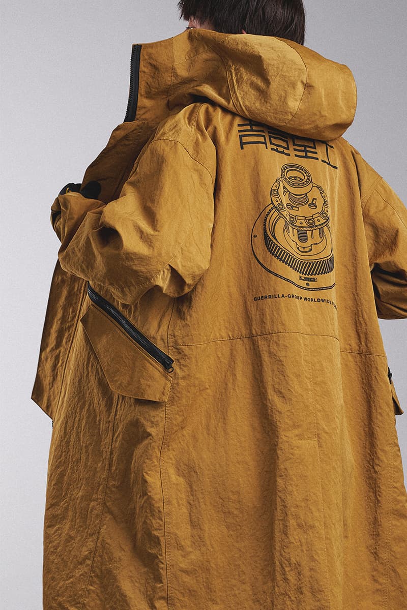 Guerrilla Group SS19 "ROAD FIGHTER" Lookbook collection techwear ECCO transluscent apparition leather X-pac aprons outerwear jackets parkas ROAD FIGHTER