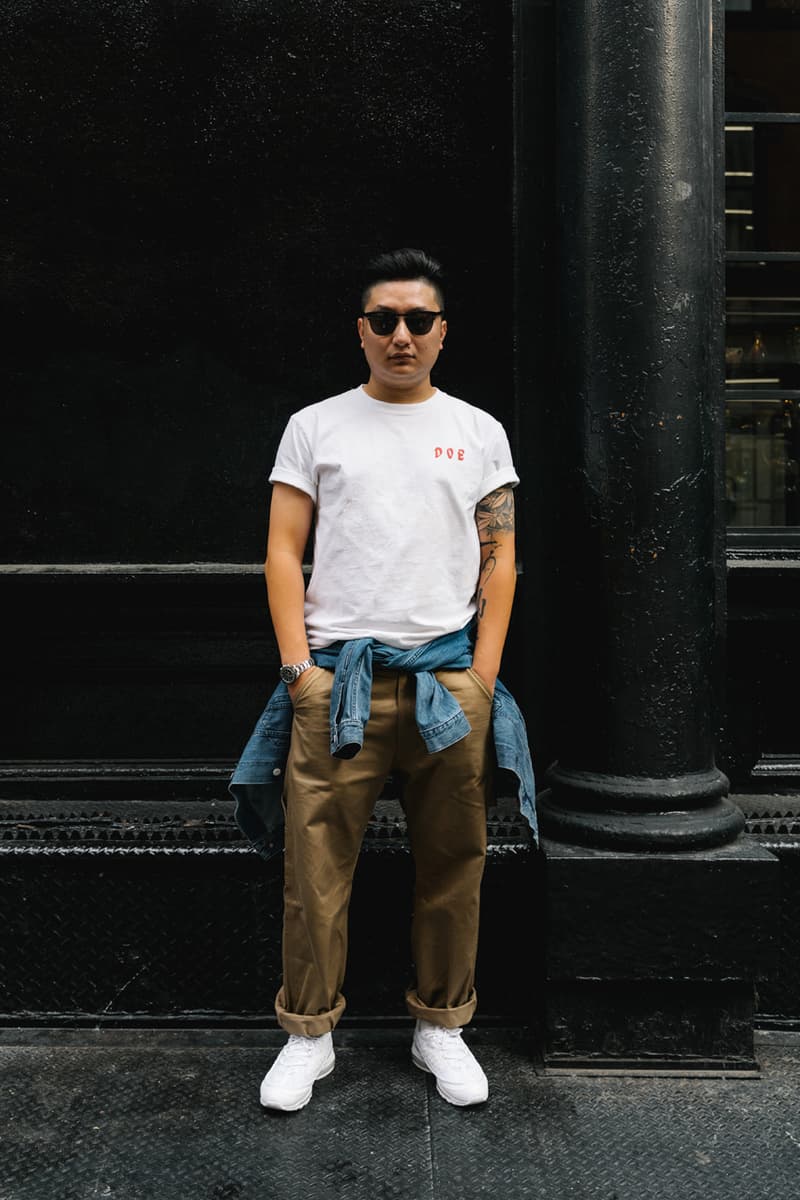 Streetsnaps: Terry Zhu, DOE Shanghai Co-Founder style fashion interview china junya watanabe nike air max 98 triple white colorway on foot outfit