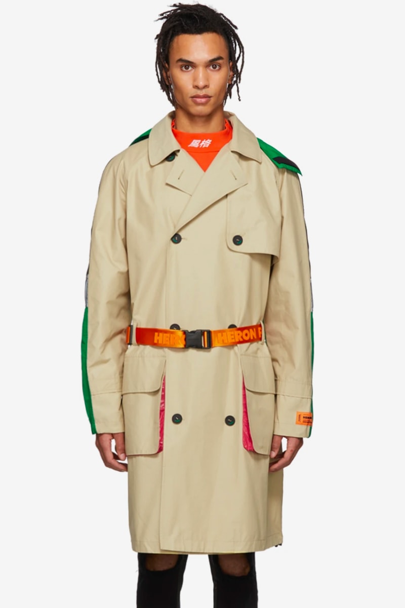 Heron Preston Multicolor Trench Coat Release Red Green Orange beige SSENSE Spring Summer 2019