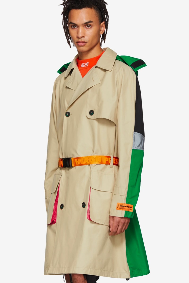 Heron Preston Multicolor Trench Coat Release Red Green Orange beige SSENSE Spring Summer 2019