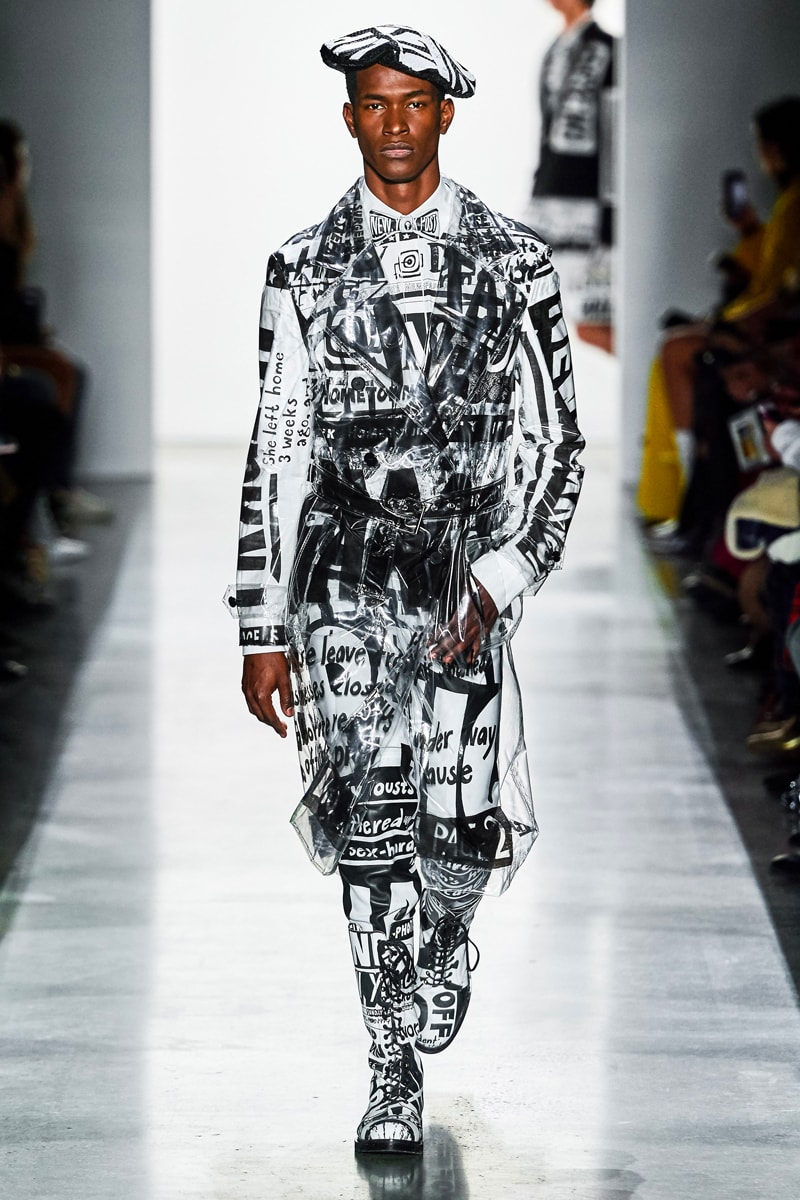 Jeremy Scott Unveils Headline-Inspired Fall 2019 Collection info runway images new york fashion week mens apparel ready to wear