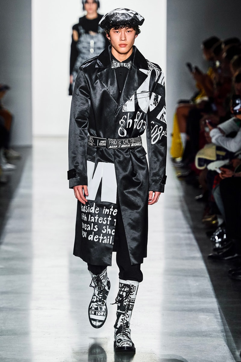 Jeremy Scott Unveils Headline-Inspired Fall 2019 Collection info runway images new york fashion week mens apparel ready to wear