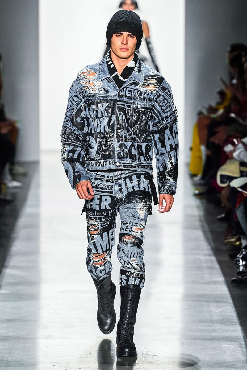 Jeremy Scott Unveils Headline-Inspired Fall 2019 Collection info runway images new york fashion week mens apparel ready to wear