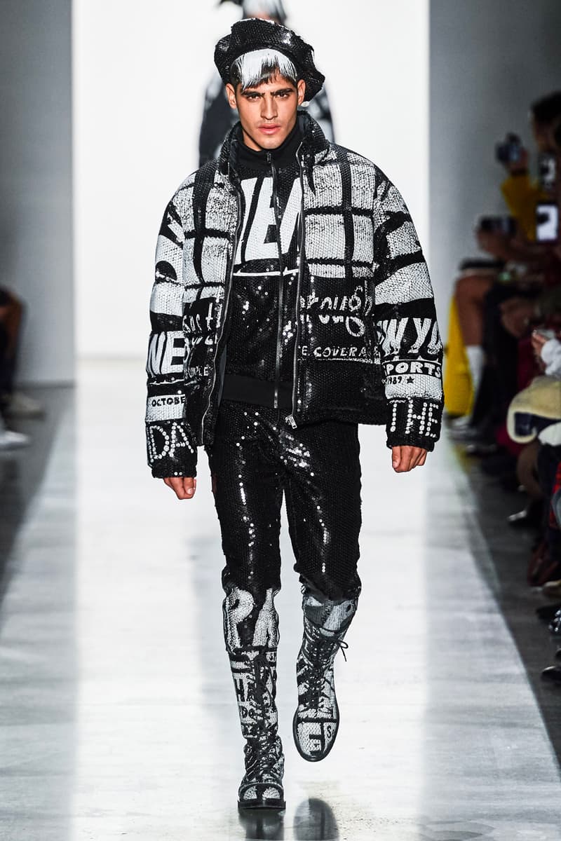 Jeremy Scott Unveils Headline-Inspired Fall 2019 Collection info runway images new york fashion week mens apparel ready to wear