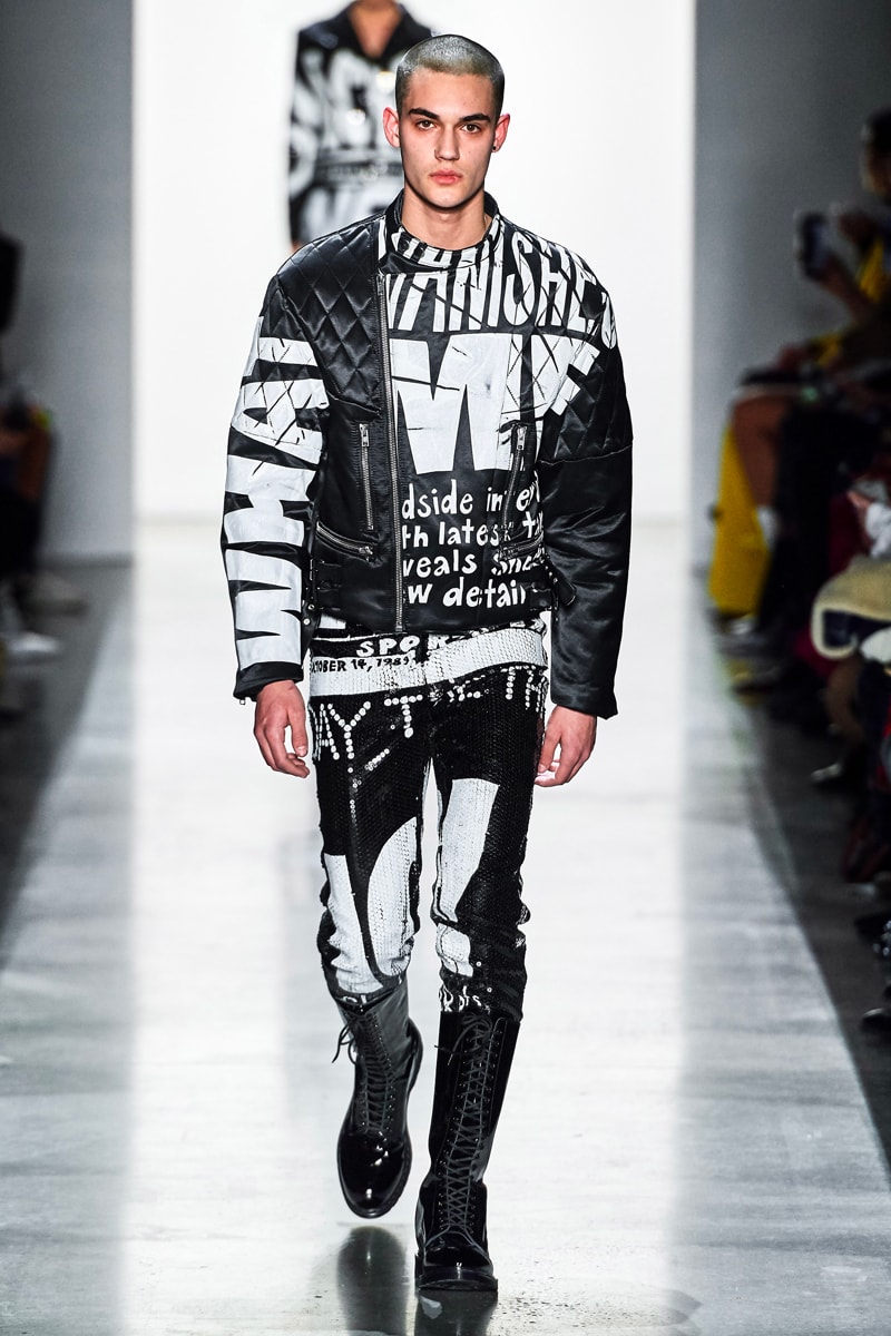 Jeremy Scott Unveils Headline-Inspired Fall 2019 Collection info runway images new york fashion week mens apparel ready to wear
