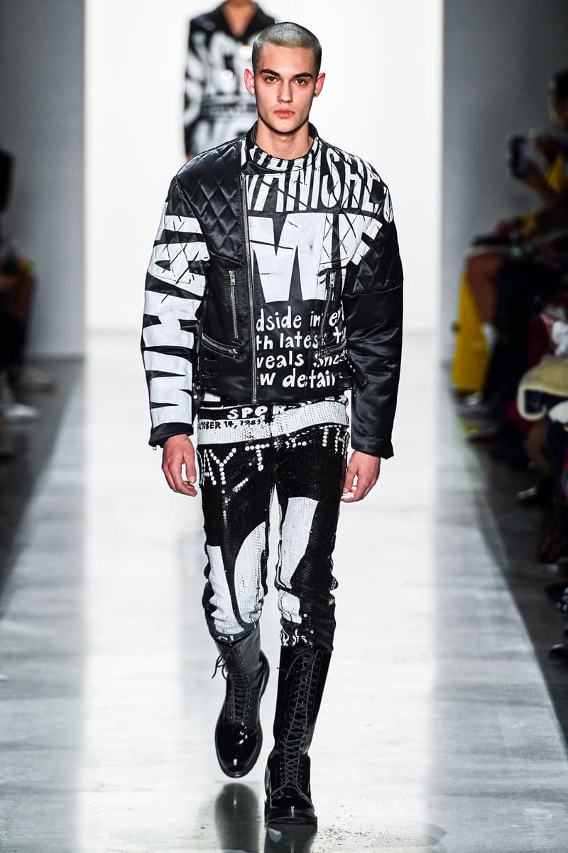 Jeremy Scott Unveils Headline-Inspired Fall 2019 Collection info runway images new york fashion week mens apparel ready to wear