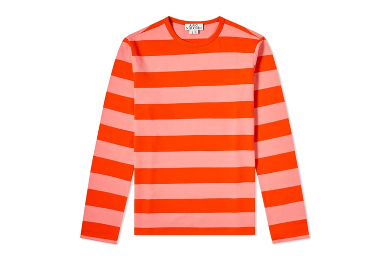 Kid Cudi x A.P.C. Collaboration Available Now petit standard dream on cardigan tennis minimal sneakers south salopette overalls bold stripe tee splash tee release info price 