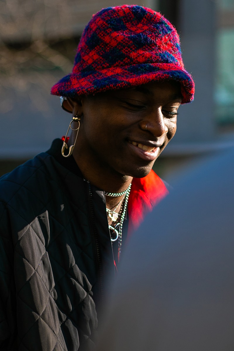London Fashion Week Street Style FW19 Fall Winter 2019 Streetsnaps Fashion Clothing Cheyenne Maya Carty Victoria Secret Model VLTN White Boots Valentino Garavani Blazer Prada Scarf Bucket Hats Romeo Juliet Shorts Prada Milano Bag Jacket Puffer Jacket Jackets Coats Palace Skateboards Balaclava Accessories Earrings Necklaces Jewelry Aries Arise Layers Layered Clothing Off-White Virgil Abloh Sita Abellan Burberry Trench Coat JW Anderson Jonathan Ganni Chanel Skirt Waterproof Rain Gucci Balenciaga Comme Des Garçons SHIRT Versace Headband Jasper Conran Stripes Checks Striped Checkered Patterns