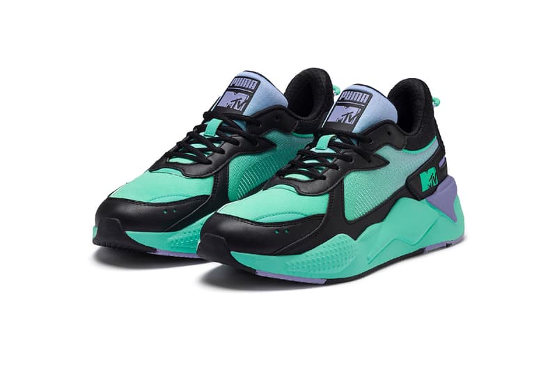 mtv puma rs x tracks 2019 march footwear sneaker shoes black white purple teal clothing apparel collection capsule