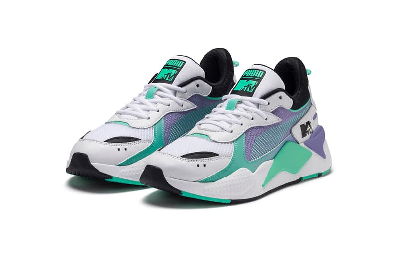 mtv puma rs x tracks 2019 march footwear sneaker shoes black white purple teal clothing apparel collection capsule