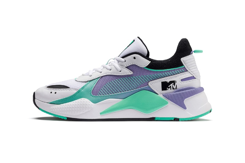mtv puma rs x tracks 2019 march footwear sneaker shoes black white purple teal clothing apparel collection capsule
