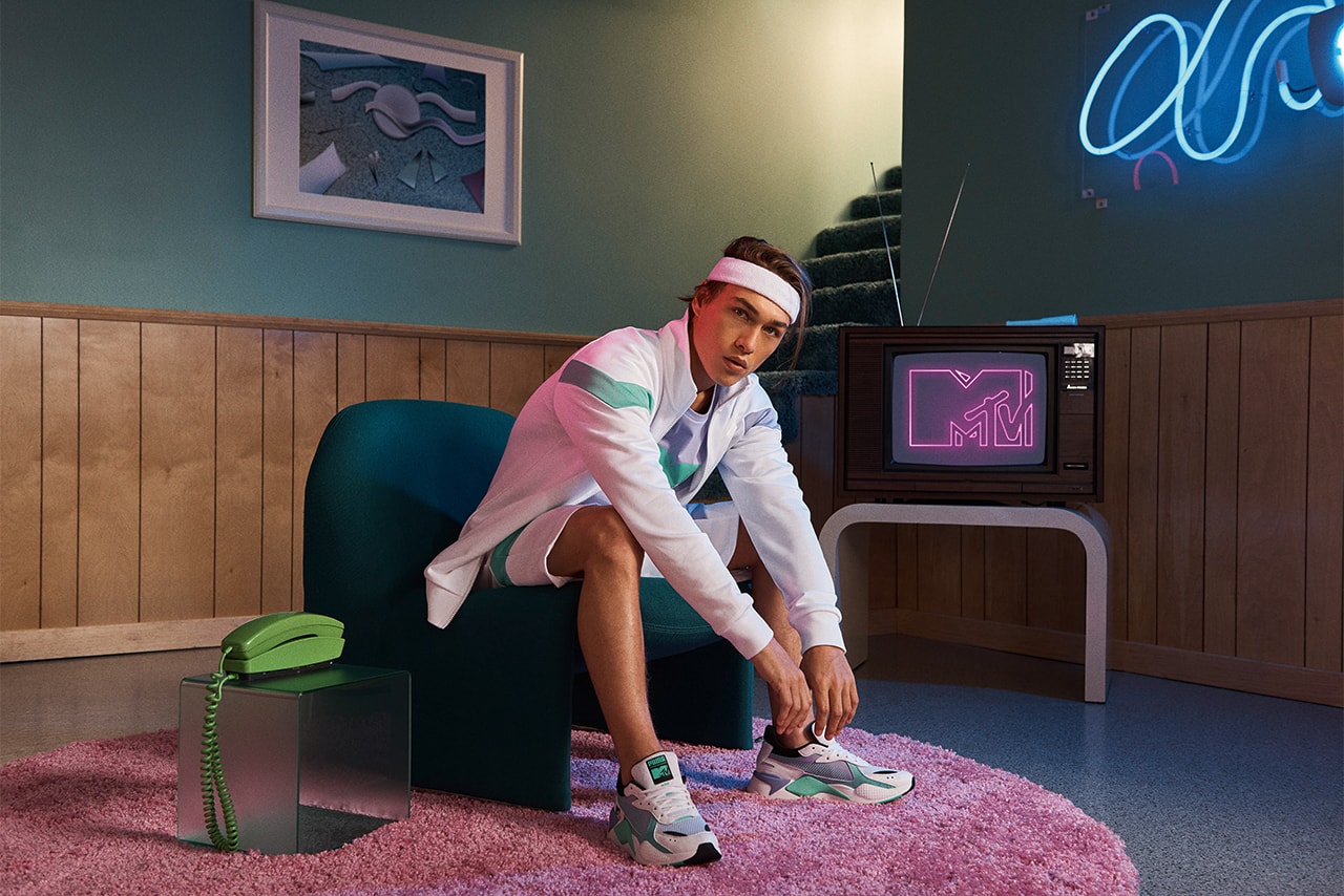 mtv puma rs x tracks 2019 march footwear sneaker shoes black white purple teal clothing apparel collection capsule