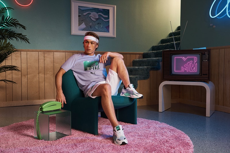 mtv puma rs x tracks 2019 march footwear sneaker shoes black white purple teal clothing apparel collection capsule