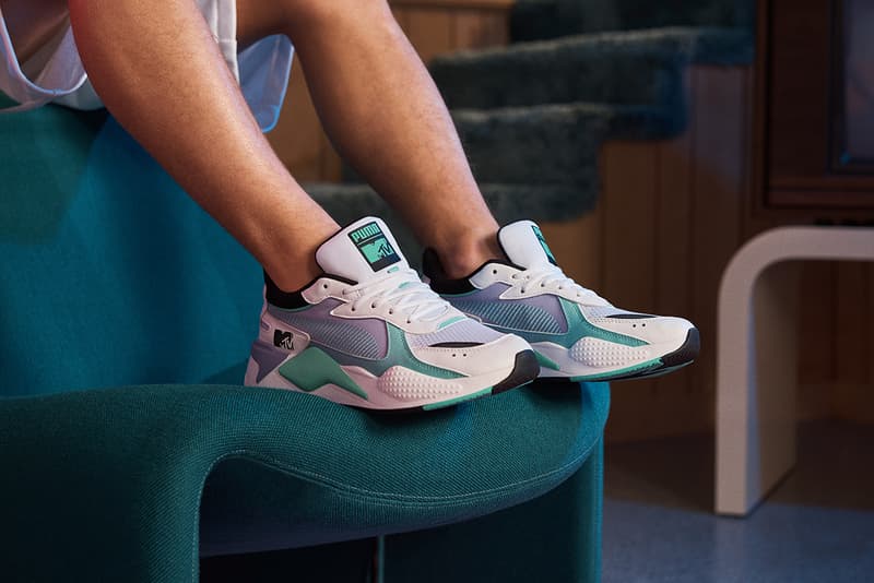 mtv puma rs x tracks 2019 march footwear sneaker shoes black white purple teal clothing apparel collection capsule