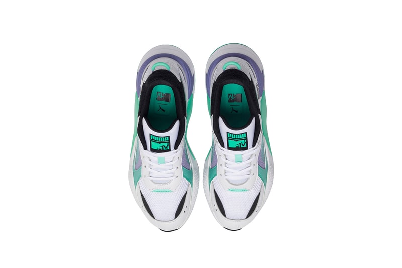 mtv puma rs x tracks 2019 march footwear sneaker shoes black white purple teal clothing apparel collection capsule