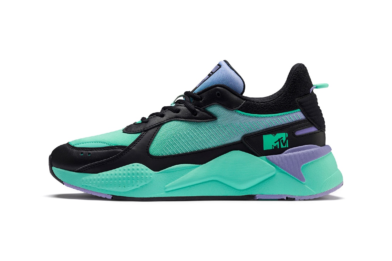 mtv puma rs x tracks 2019 march footwear sneaker shoes black white purple teal clothing apparel collection capsule