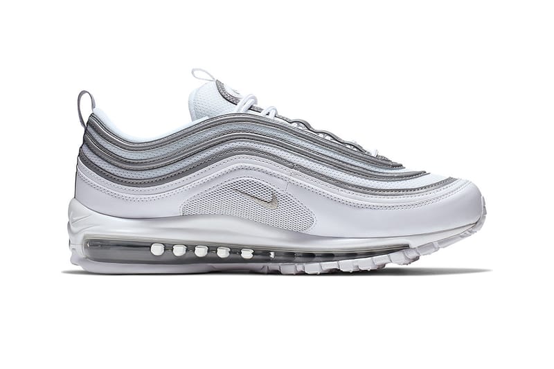 nike white and silver air max 97 trainers