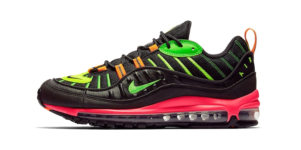 nike white and neon green air max 98 sneakers