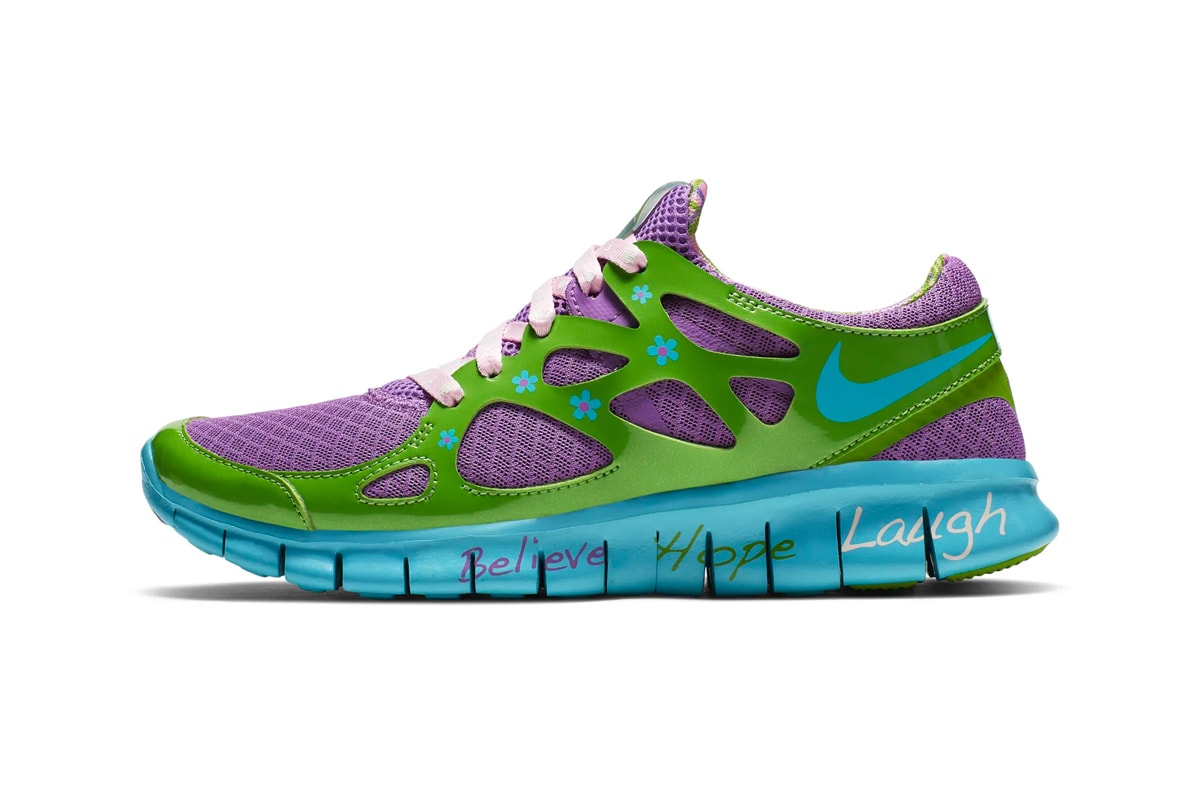 Nike Relaunches Mackenzie Short's Free Run 2.0 "Doernbecher" violet purple green turquoise release drop date info price images footwear 