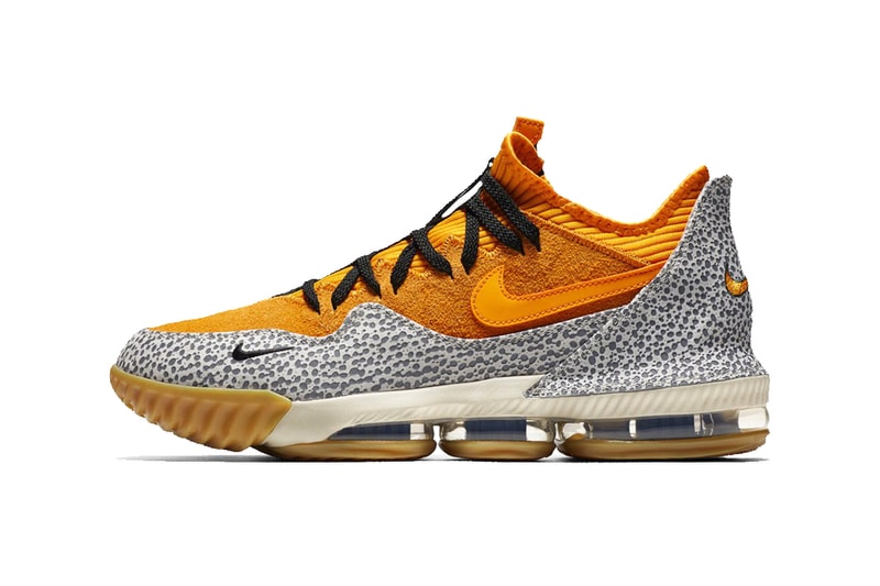 Nike LeBron 16 Low Safari First Look yellow gum rubber cement print black James atmos