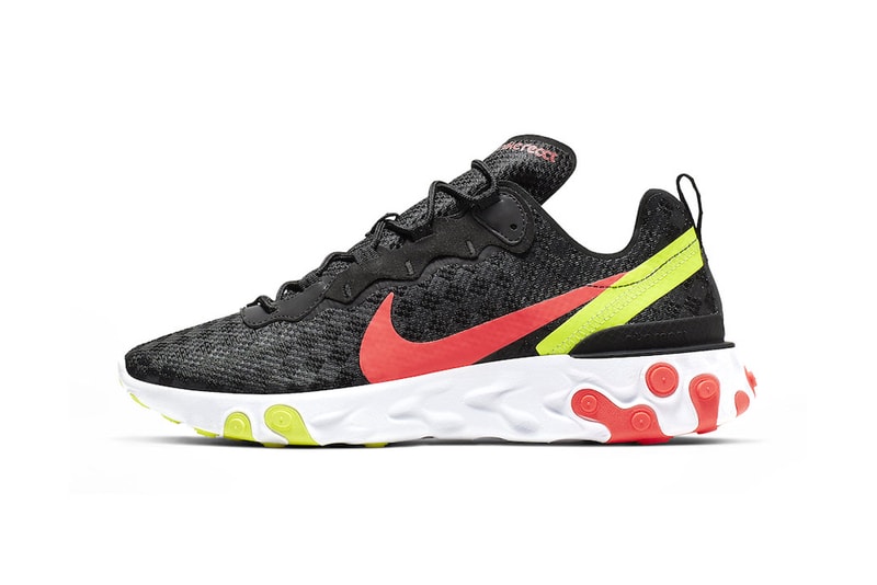 Nike's Latest React Element 55 Receives Hits of Vibrant Colors crimson volt black images price release drop date info footwear