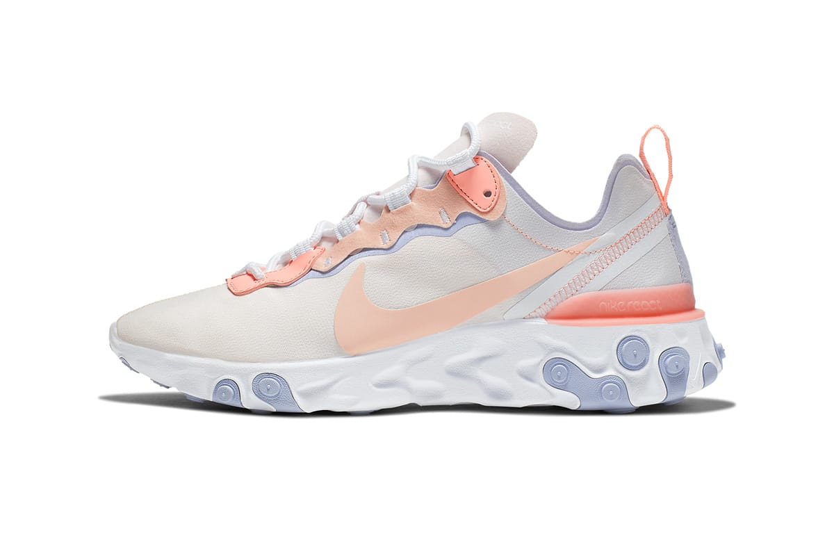 nike react element 55 white pink and orange trainers
