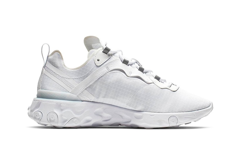 Nike React Element 55 "White/Pure Platinum" Release swoosh white sneakers 