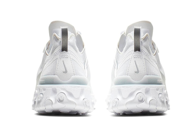 Nike React Element 55 "White/Pure Platinum" Release swoosh white sneakers 
