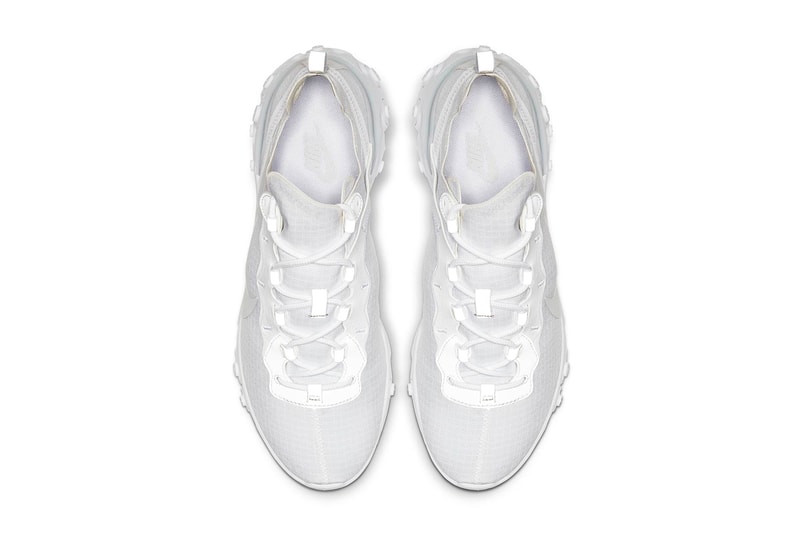 Nike React Element 55 "White/Pure Platinum" Release swoosh white sneakers 