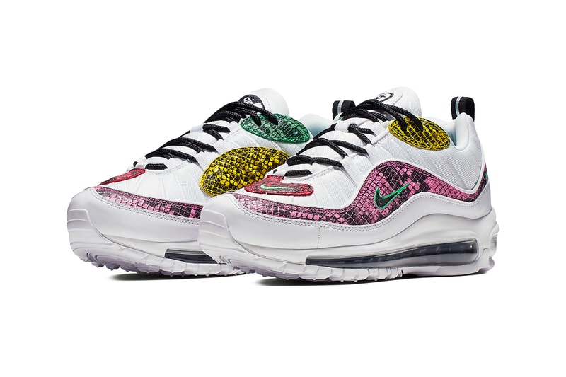 Nike Wmns Air Max 98 Multi-Colored Snakeskin Release drop date images white green yellow pink red black womens footwear 