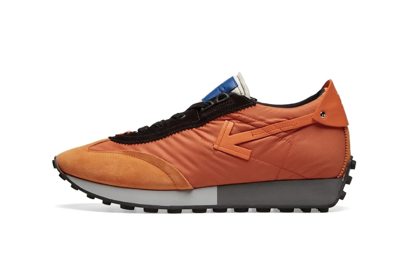 Off-White™ Vintage Arrow Running Sneakers Teal Orange Release Details Closer Look END. Clothing Virgil Abloh footwear