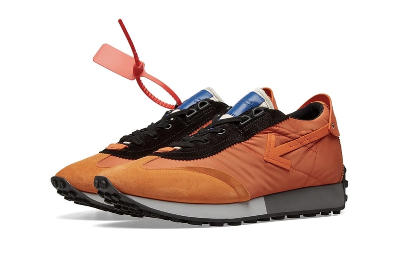 Off-White™ Vintage Arrow Running Sneakers Teal Orange Release Details Closer Look END. Clothing Virgil Abloh footwear