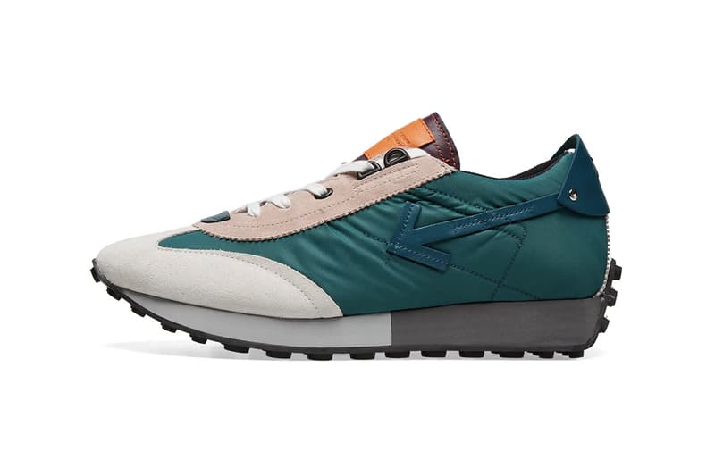 Off-White™ Vintage Arrow Running Sneakers Teal Orange Release Details Closer Look END. Clothing Virgil Abloh footwear