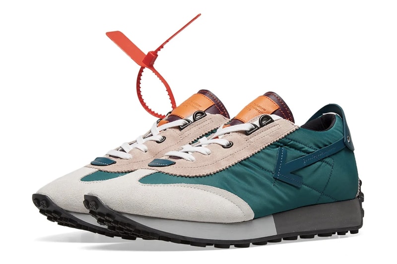Off-White™ Vintage Arrow Running Sneakers Teal Orange Release Details Closer Look END. Clothing Virgil Abloh footwear