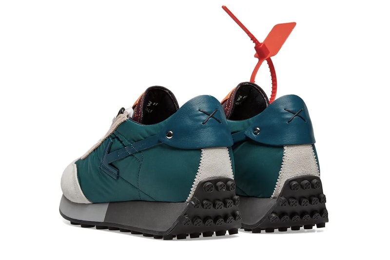 Off-White™ Vintage Arrow Running Sneakers Teal Orange Release Details Closer Look END. Clothing Virgil Abloh footwear