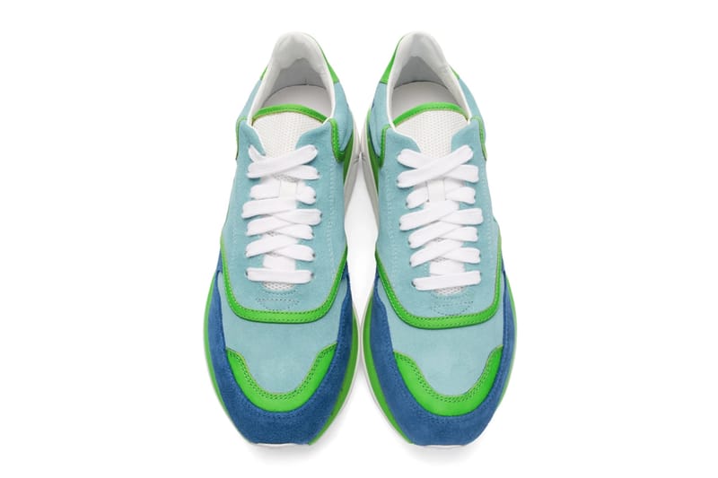 blue and green off white shoes