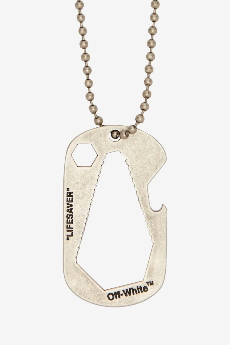 Off White Spring Summer 2019 Industrial Lifesaver necklace Hex Nut bracelet Utility silver-tone ring Jewelry Release silver 