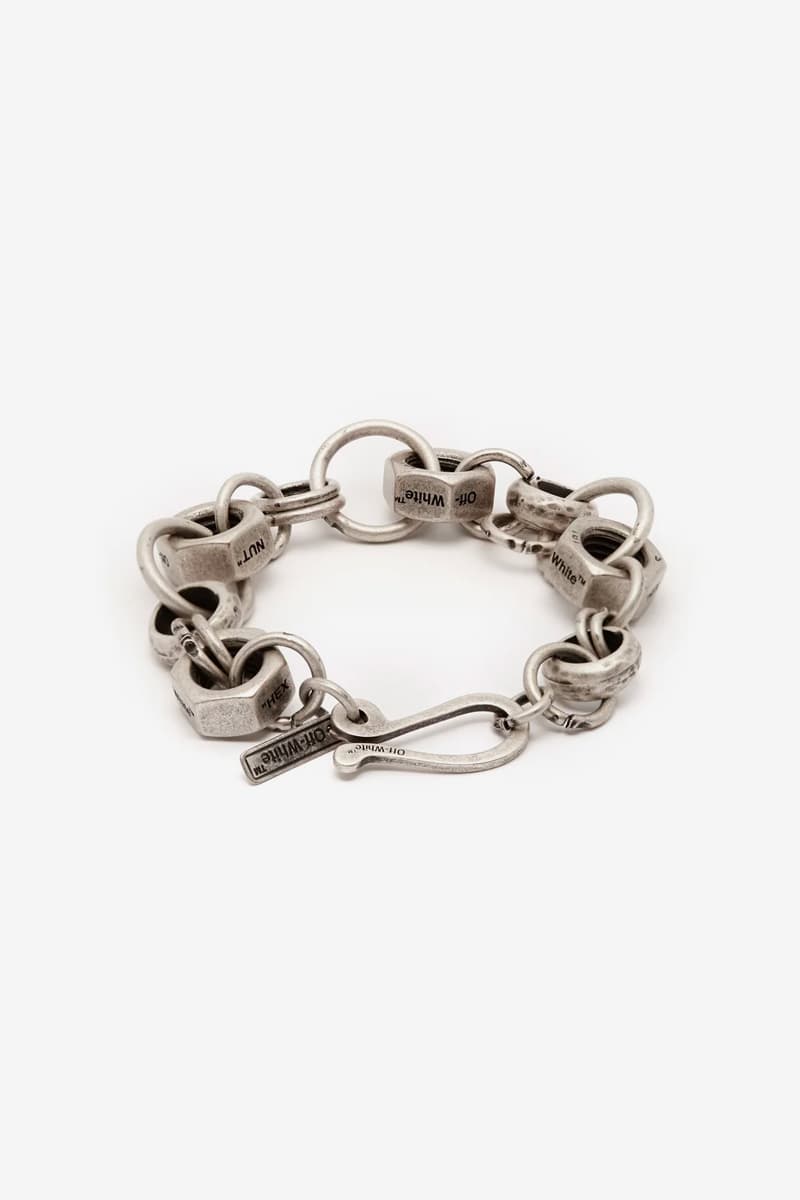 Off White Spring Summer 2019 Industrial Lifesaver necklace Hex Nut bracelet Utility silver-tone ring Jewelry Release silver 