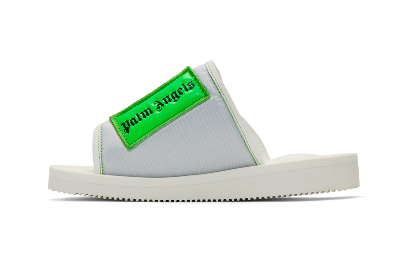 Palm Angels Suicoke Edition Patch Slides White Green Release Francesco Ragazzi SSENSE